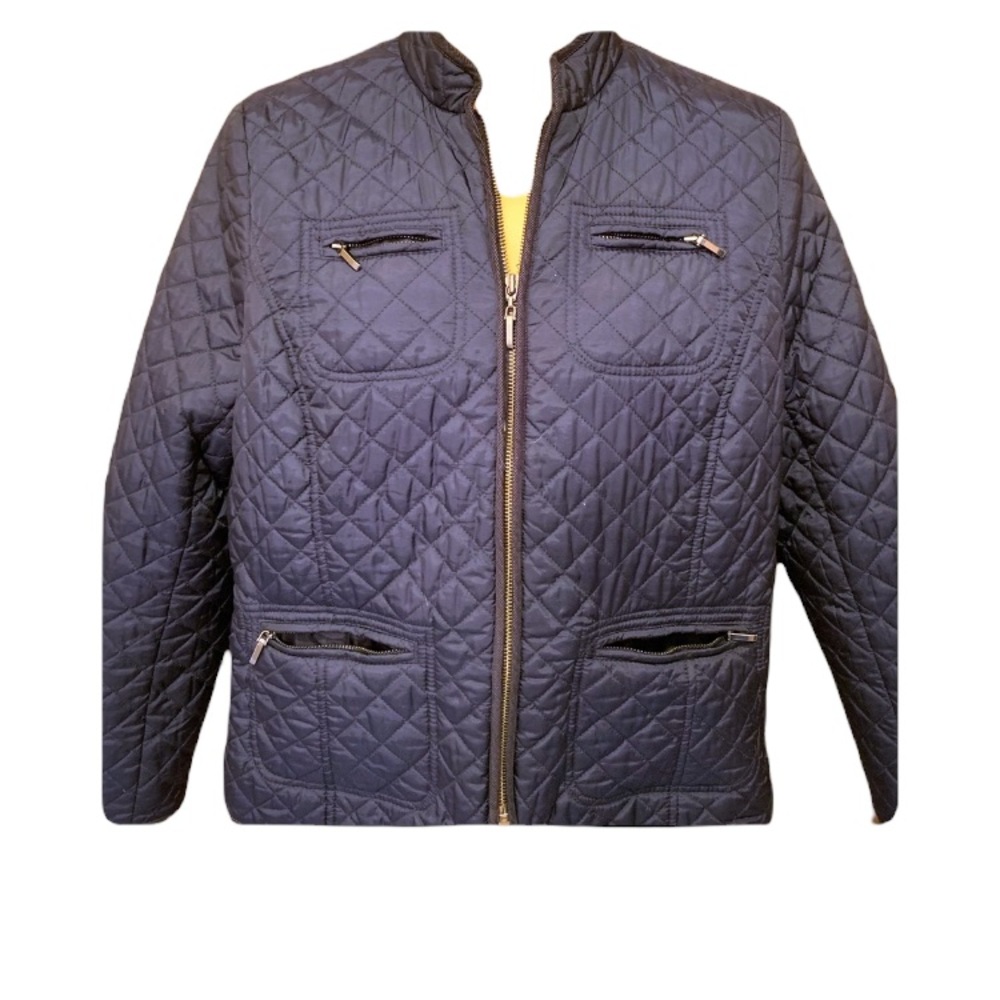 Quilted lightweight dark blue jacket by Kate Hill Petite small